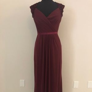 David's Bridal Long Mesh Dress w/ Lace Cap Sleeves